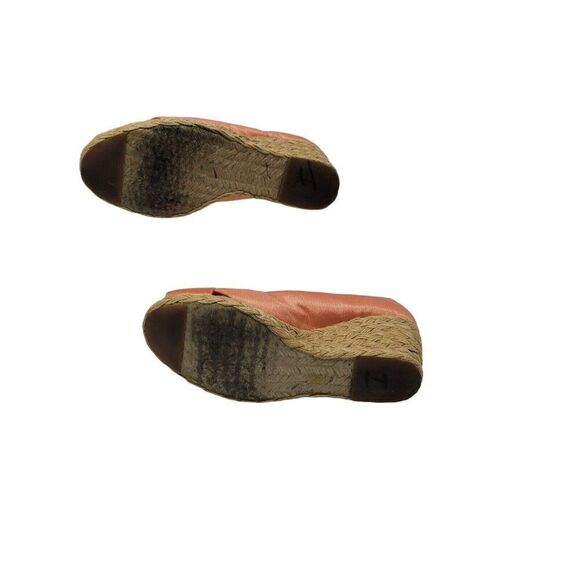 Adrienne Vittadini Bailee Satin Espadrille Wedge Heels 6 Peach Coral Peep Toe - Picture 11 of 12